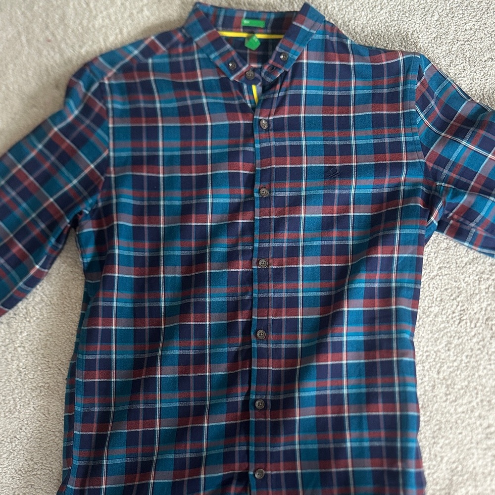 United Colors Of Benetton Blue and Red Plaid Shirt